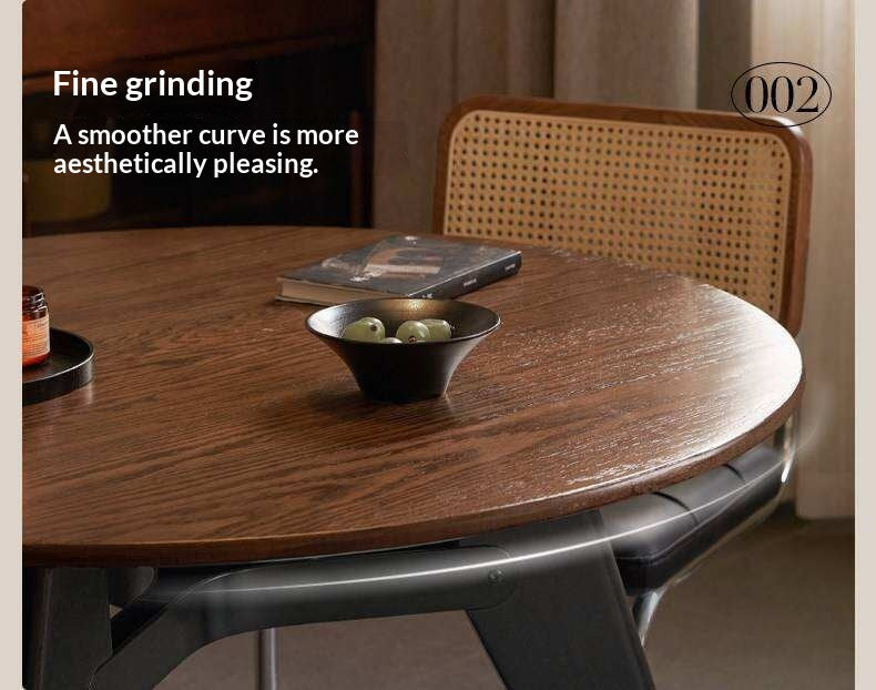 Oak Solid Wood Round Dining Table with Walnut-Stained Base