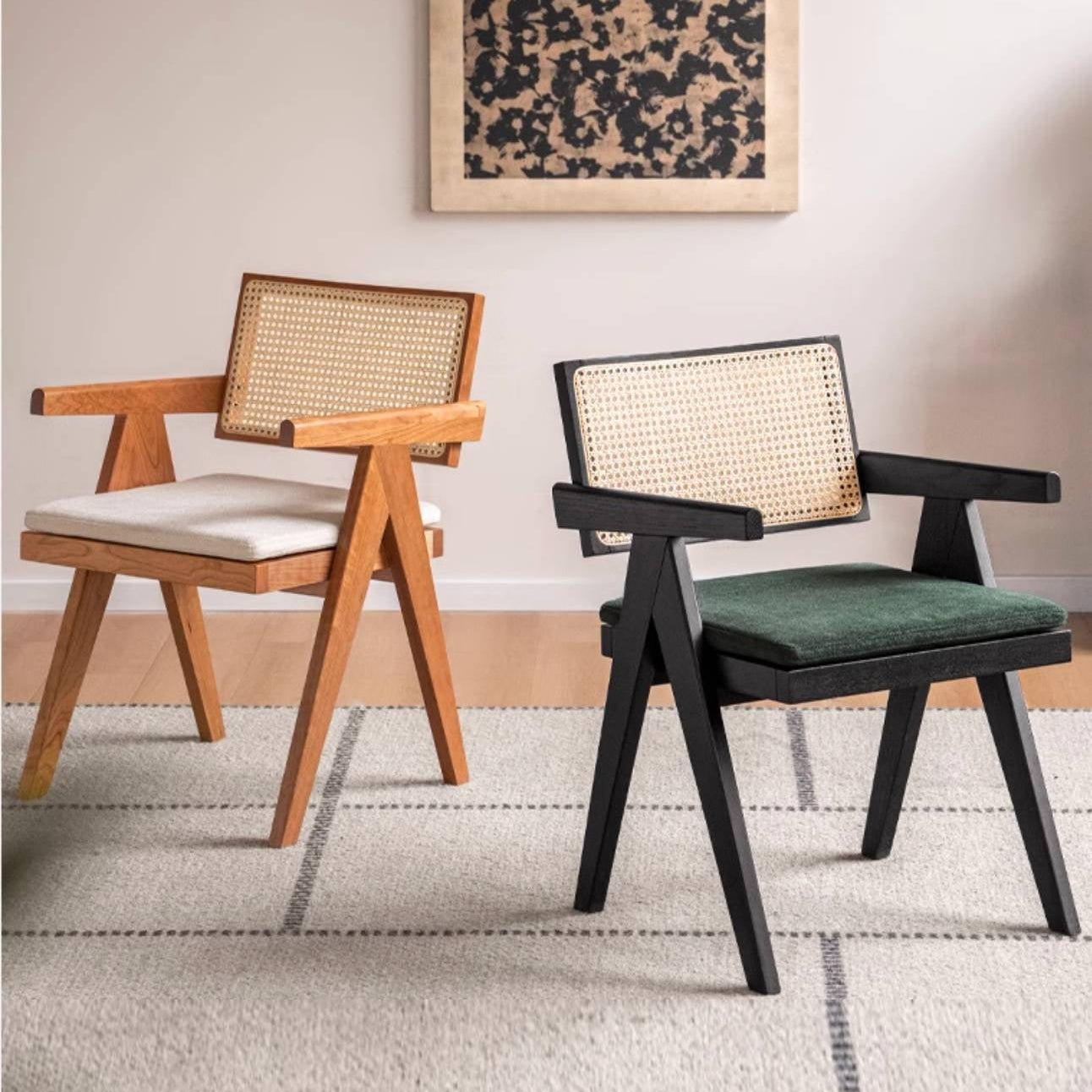 Black Walnut, Ash, Oak, Cherry Solid Wood Light Luxury Rattan Chair