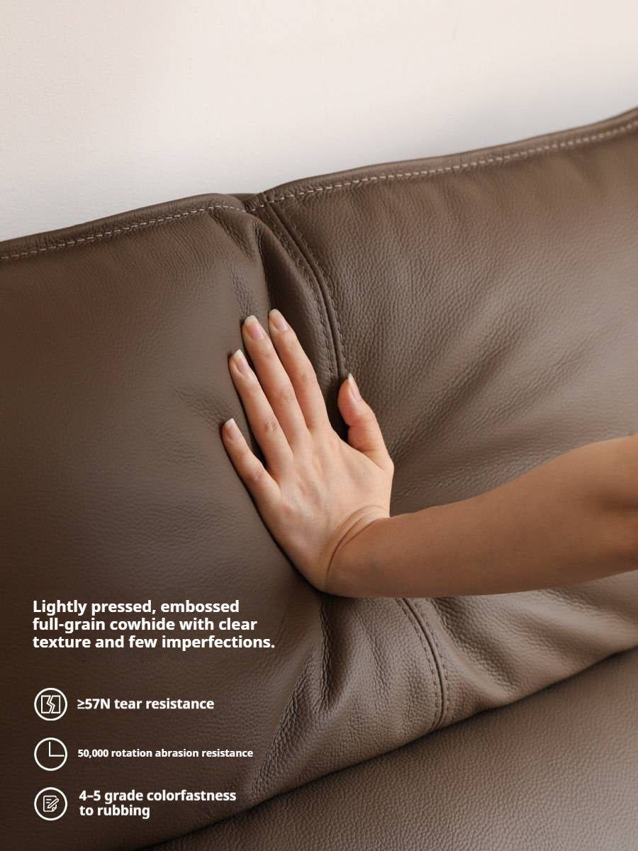 Genuine leather zero-wall electric reclining sofa adjustable headrest, deep cushioned seats