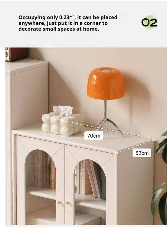 Solid RubberWood Bookcase With Door French Cream Style