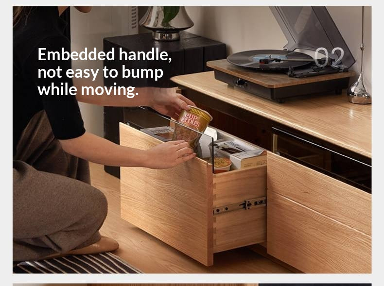 Oak Solid Wood TV Stand with Modern Minimalist Storage Design