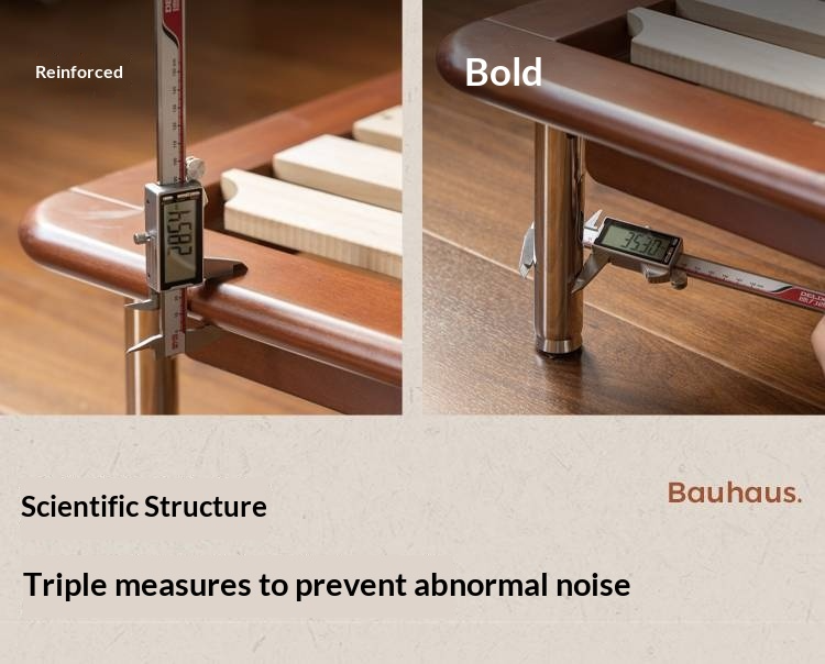 Genuine Leather Bauhaus Style Double Bed with Top Grain Cowhide Soft Backrest