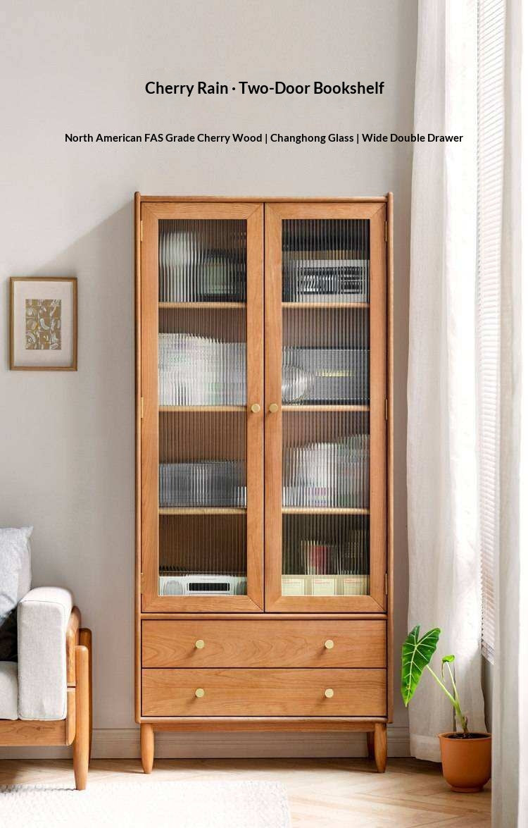 Cherry Solid Wood Bookcase Nordic Modern Cabinet Office Bookshelf
