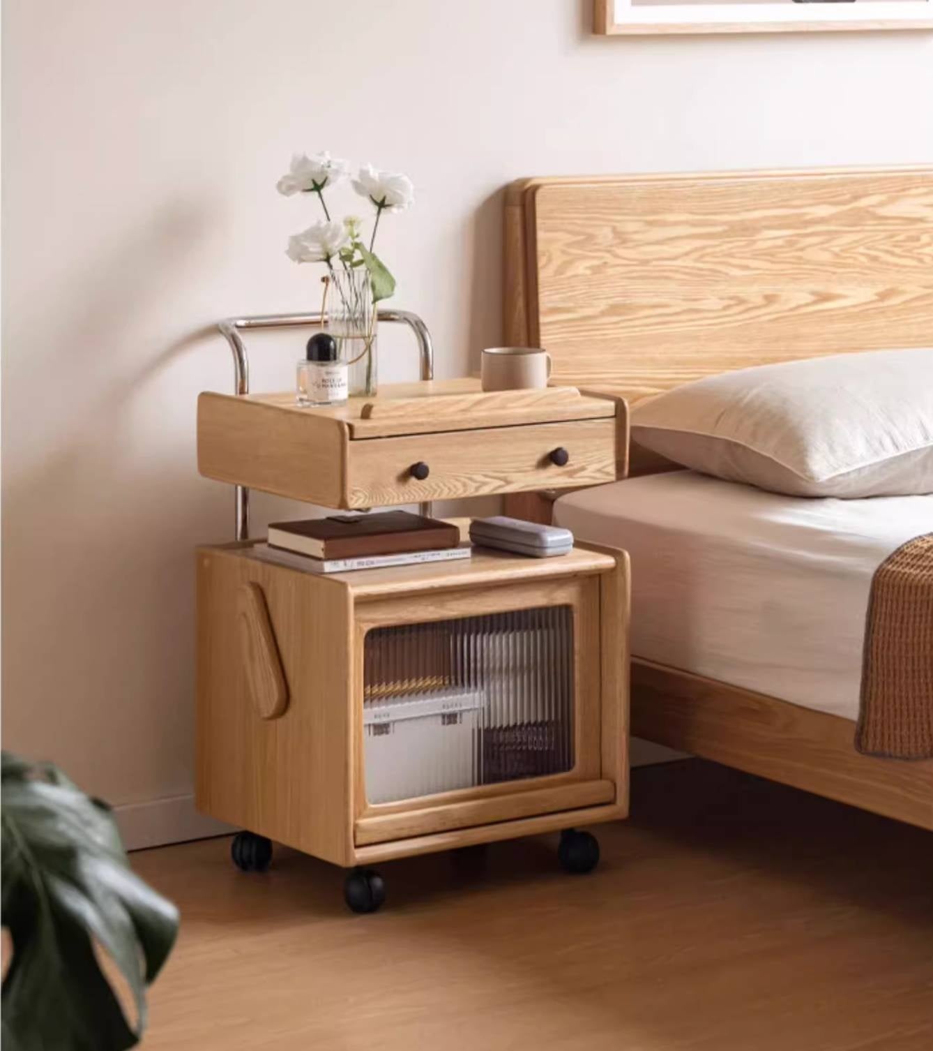 Ash Solid Wood Modern Style Mobile Side Table
