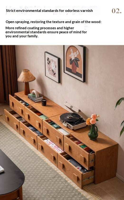 Cherry Solid Wood TV Stand with Multi-Functional Storage Modules
