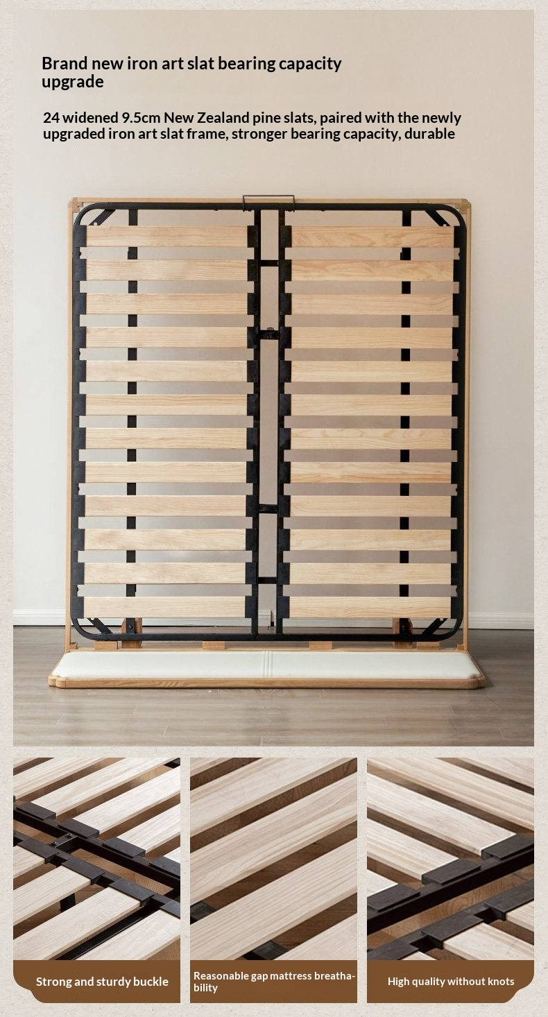 Oak Solid Wood Upholstered Bed — Modern Minimalist Design with Flush Edges