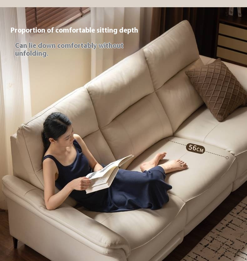 Pine Solid Wood Leather Sofa Cream Style Functional Electric