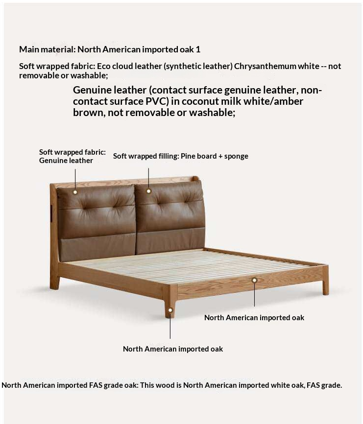 Oak Solid Wood Modern Leather Bed