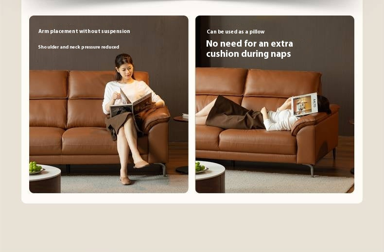 Genuine Leather Italian Minimalist Sectional Sofa – First-Layer Cowhide Corner Sofa with Chaise Lounge