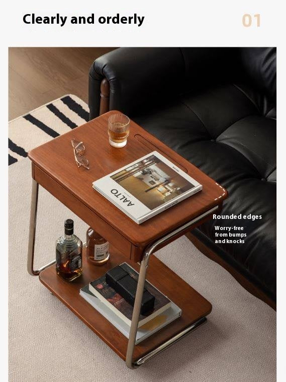 Tulipwood Solid Wood Mobile Retro Side Table