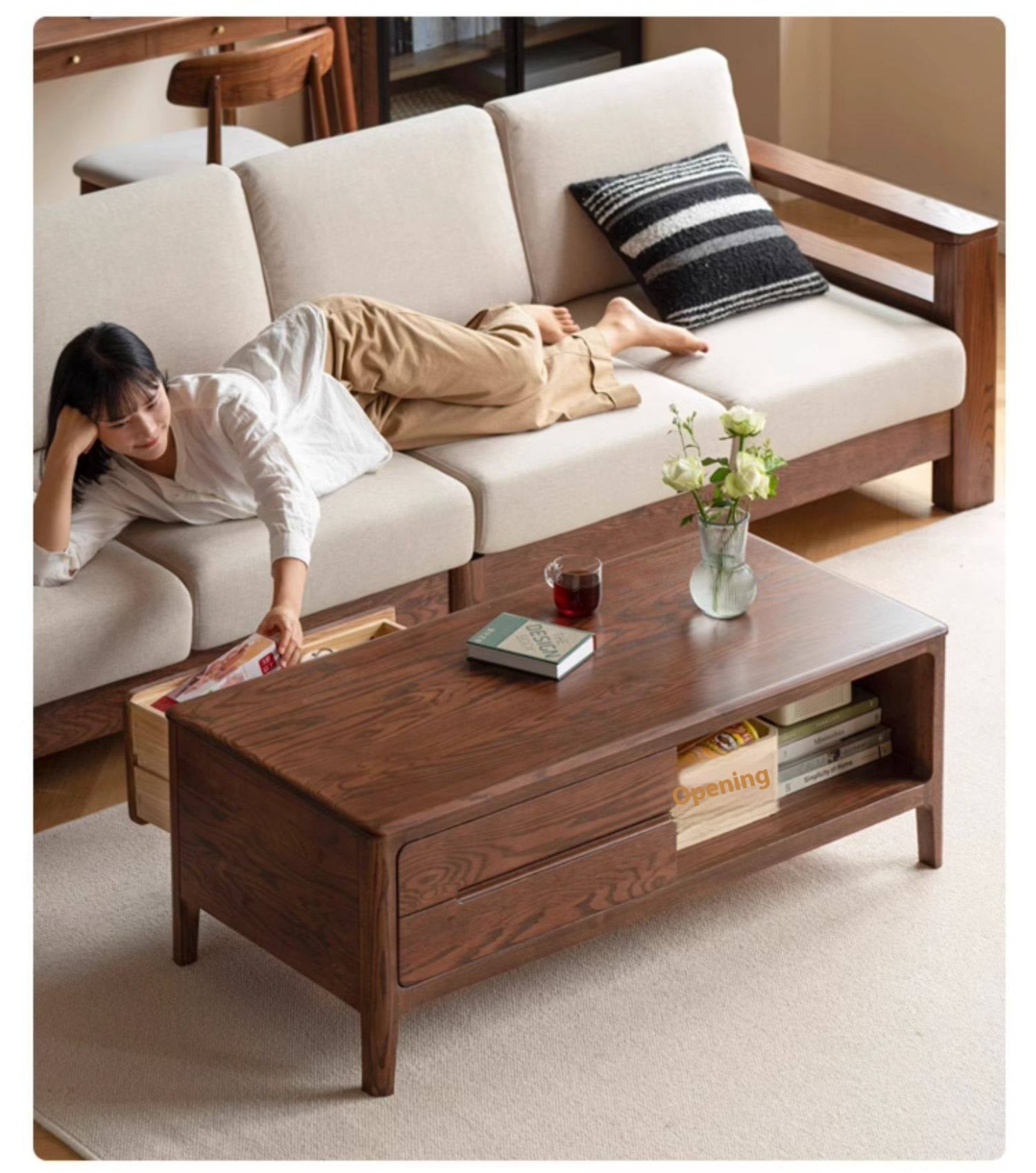 Solid Rubberwood, Oak Solid Wood Nordic Coffee Table