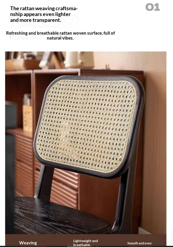 4 pcs Oak Solid Wood Back Rattan Dining Chair