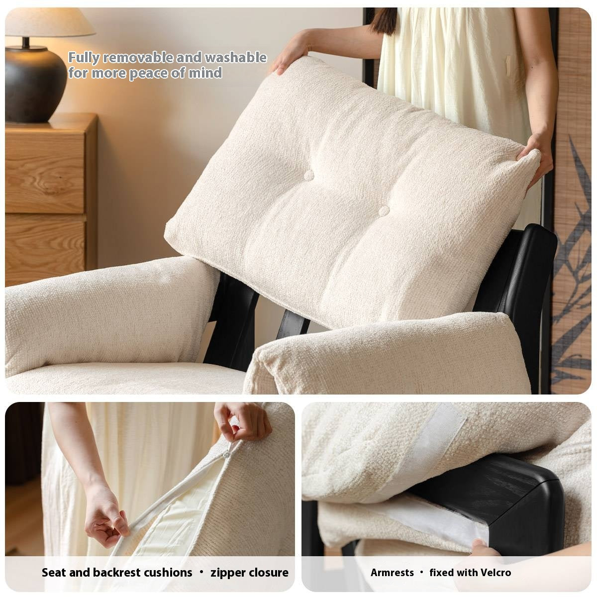 Ash Solid Wood Wabi Sabi Style Single Armchair