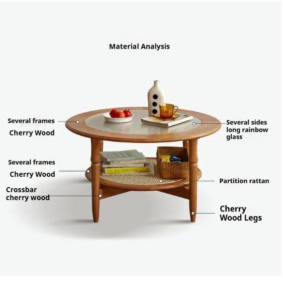 Cherry Wood Solid Wood Glass Round Coffee Table