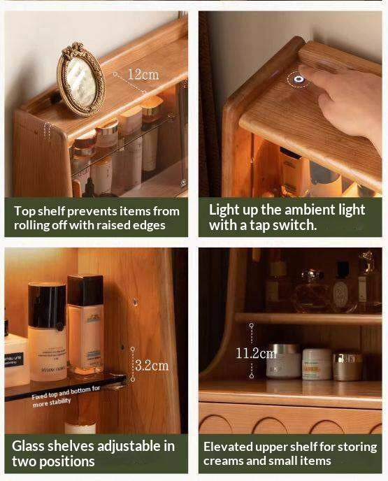 Cherry Solid Wood French Retro Vanity Table with Light