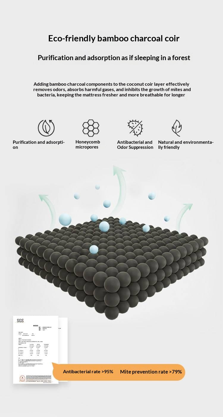 Eco-Friendly Coconut Palm and Bamboo Charcoal Latex Mattress — Zero-Glue, Antibacterial, Breathable, Thin Design