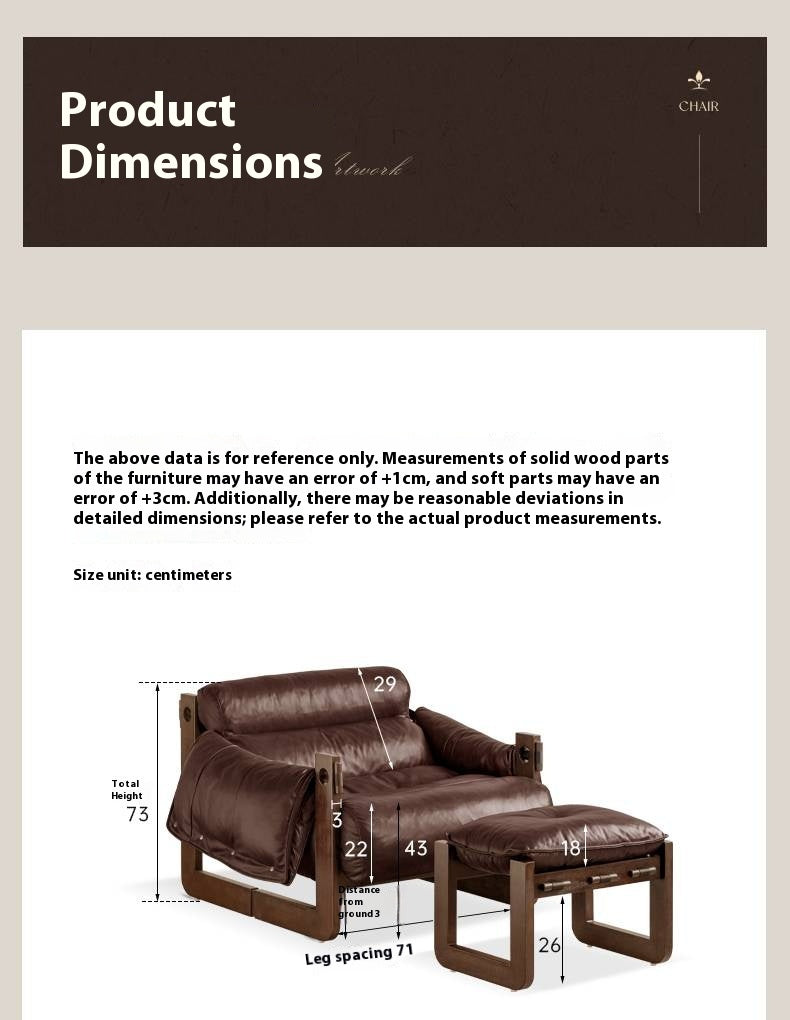Genuine Leather Ash Solid Wood Sofa Chair, Mid-Century Style, Jersey Island Collection