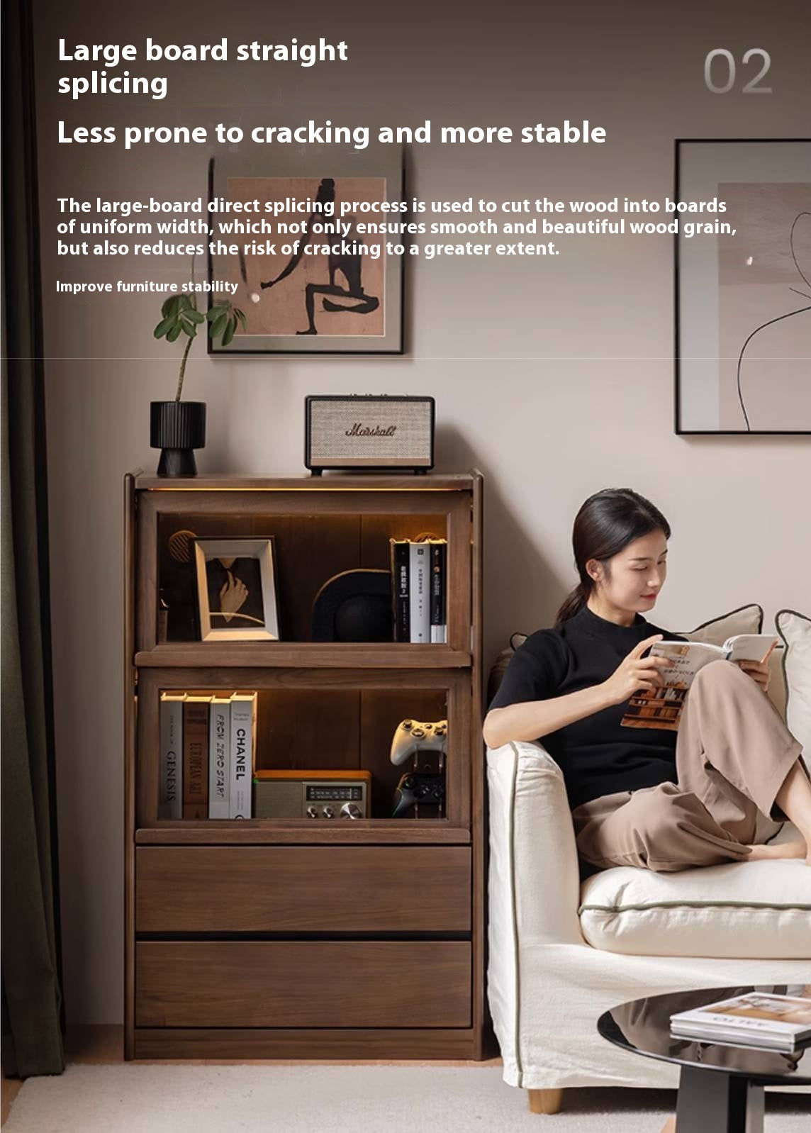 Black Walnut, Solid Longan Hardwood, Ash Solid Wood Modern Style Side Cabinet.