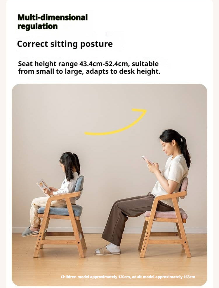 Solid Rubberwood Nordic Style Kids Chair with Adjustable Armrest