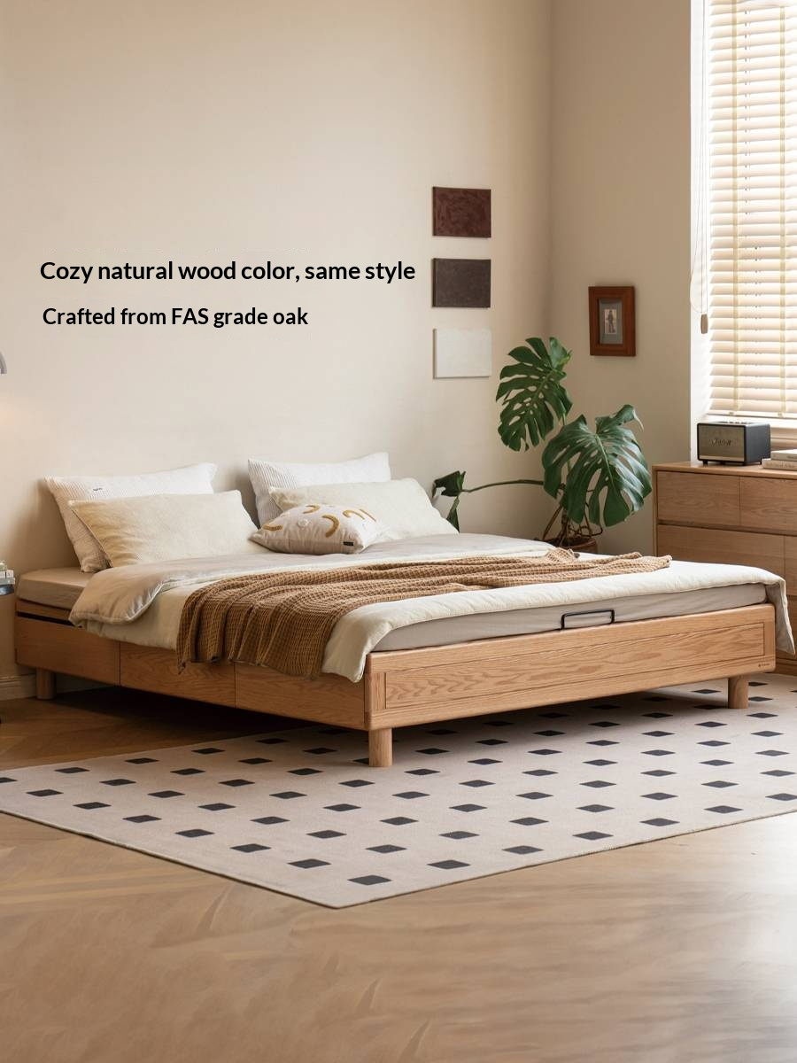 Rubberwood Solid Wood Platform Bed, Headboard-Free Box Bed