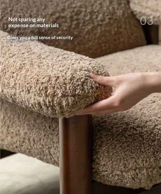 Beech Solid Wood Reclining Lounge Chair with Wide Armrests and Thick Wood Block Legs