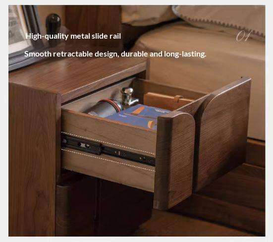 Black Walnut Solid Wood Nightstand with Light Luxury Storage Cabinet