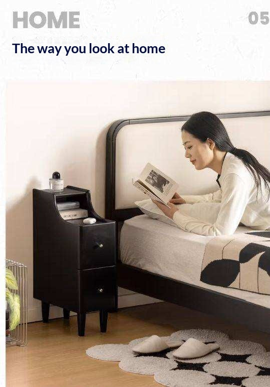 Solid RubberWood Ultra-Narrow Nightstand Storage Cabinet