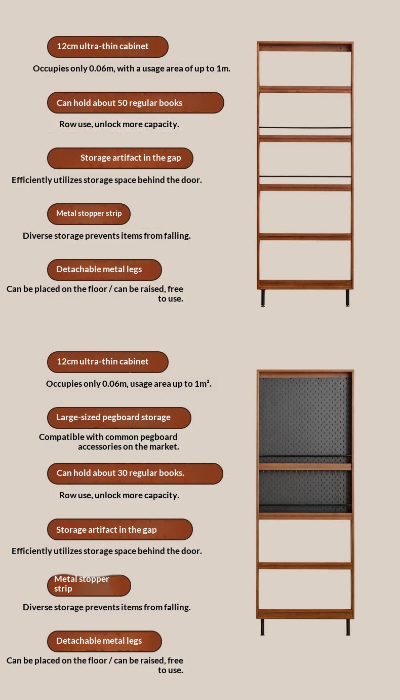 Solid Rubberwood Vintage Style Ultra-Thin Bookshelf