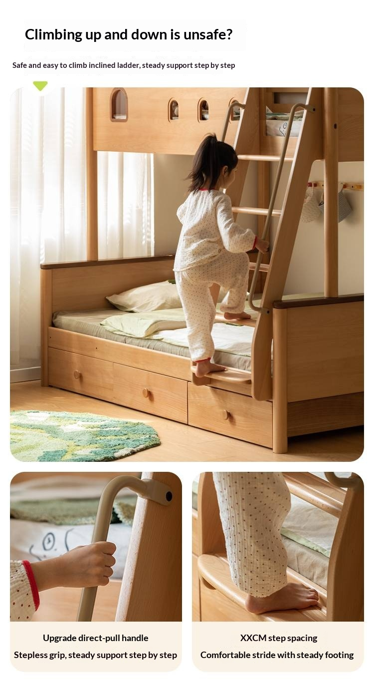 Beech Solid Wood Detachable Bunk Bed with Playful Design