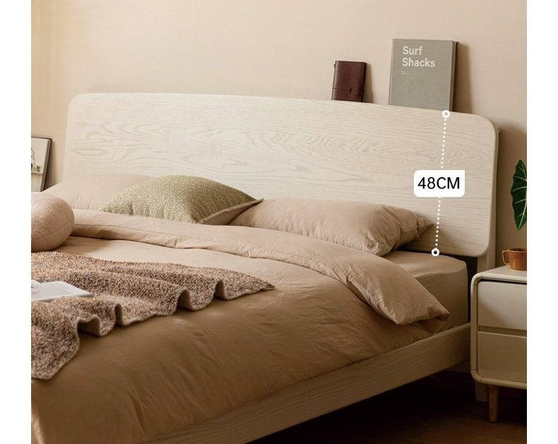 Oak Solid Wood Bed — Cream Style with Slanted Backrest