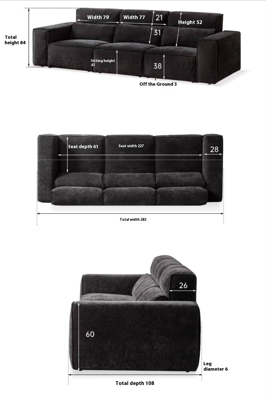 Fabric Modern Style chenille tofu block Sofa.