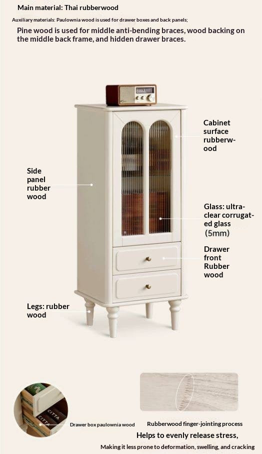 Solid RubberWood French Accent Cabinet with Round Arch Glass Doors and Turned Legs