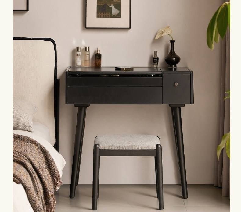 Solid RubberWood Black Vanity Table Mirror LED Touch