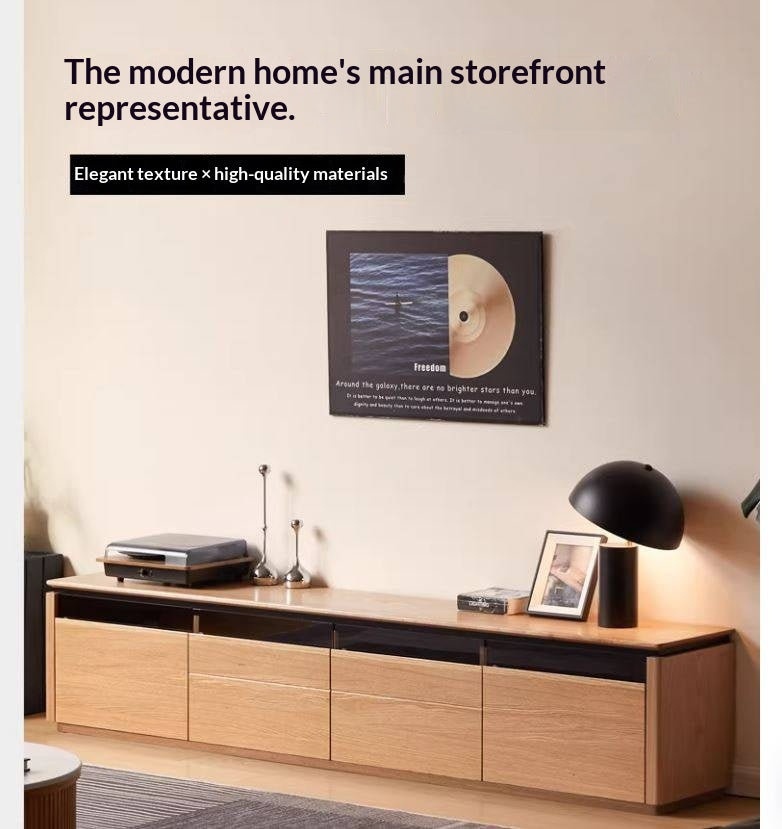 Oak Solid Wood TV Stand with Modern Minimalist Storage Design.