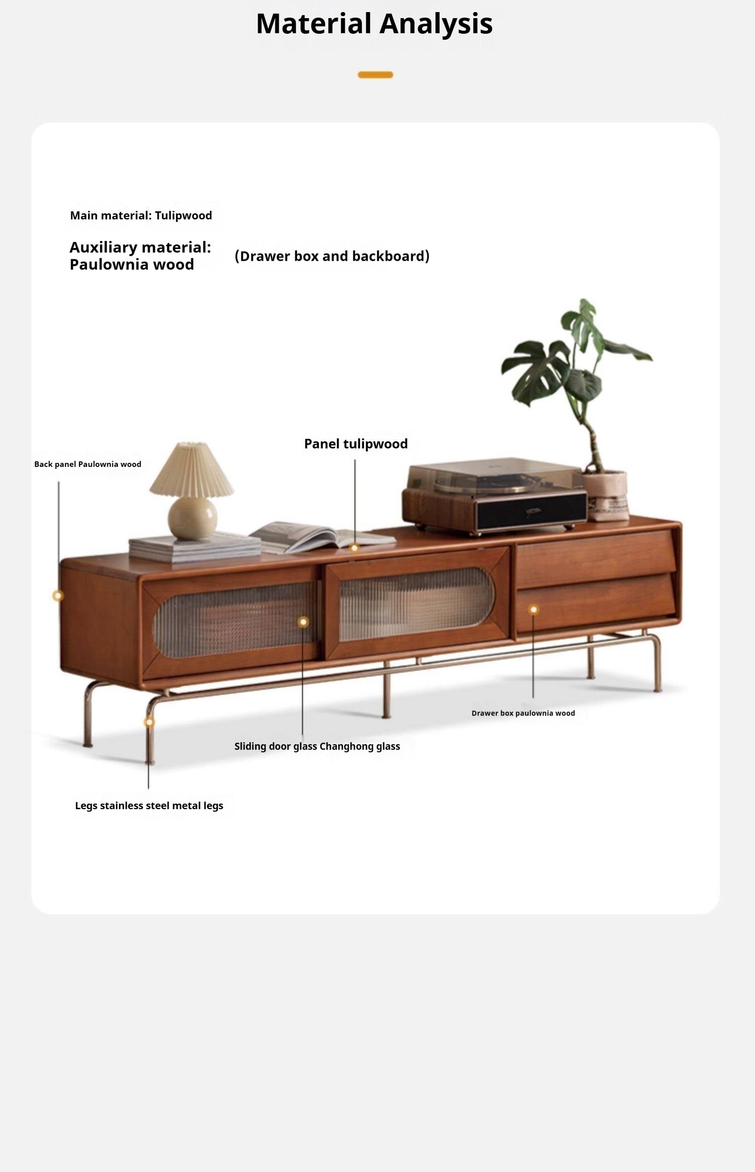 Tulipwood Solid Wood Light French TV Cabinet Sliding Door.