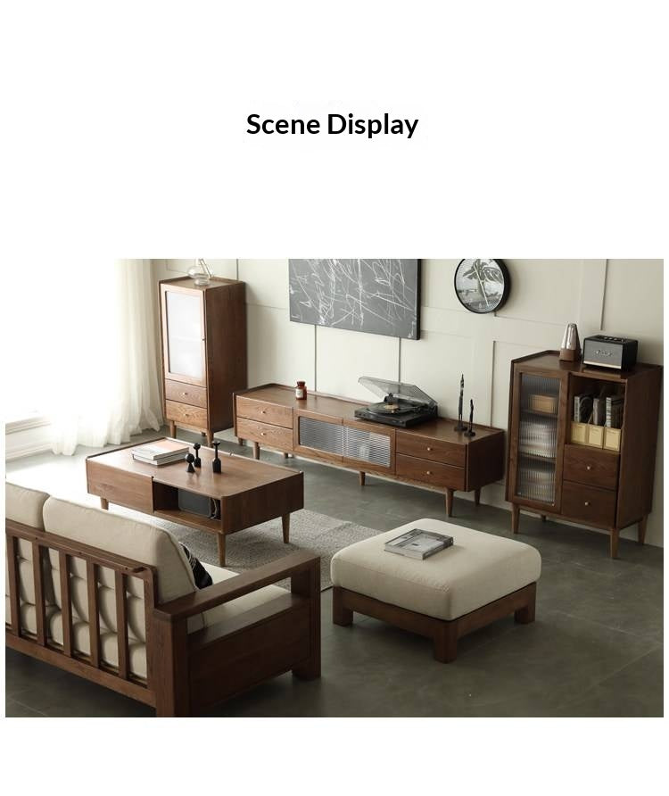 Ash Solid Wood TV Cabinet Minimalist Rock Plate