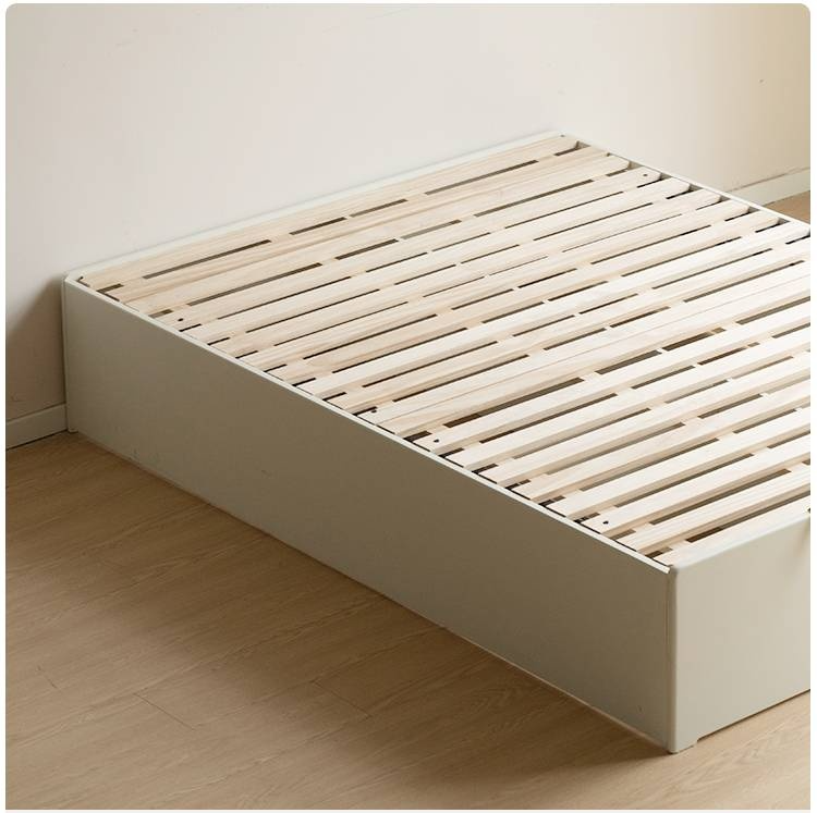 Rubberwood Solid Wood Platform Bed, Headboard-Free Box Bed Cream Style