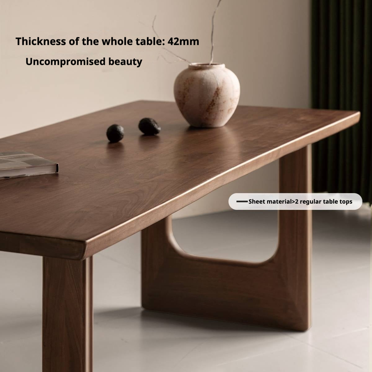 Black Walnut, Sandalwood Solid Wood Wabi Sabi Style Large Board Dining Table