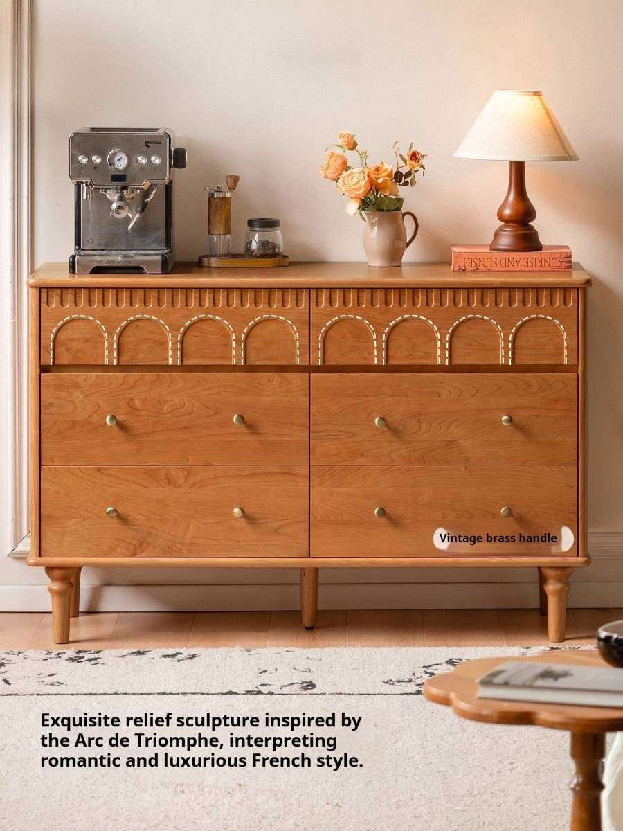 Cherry Solid Wood French Retro Bucket Cabinet