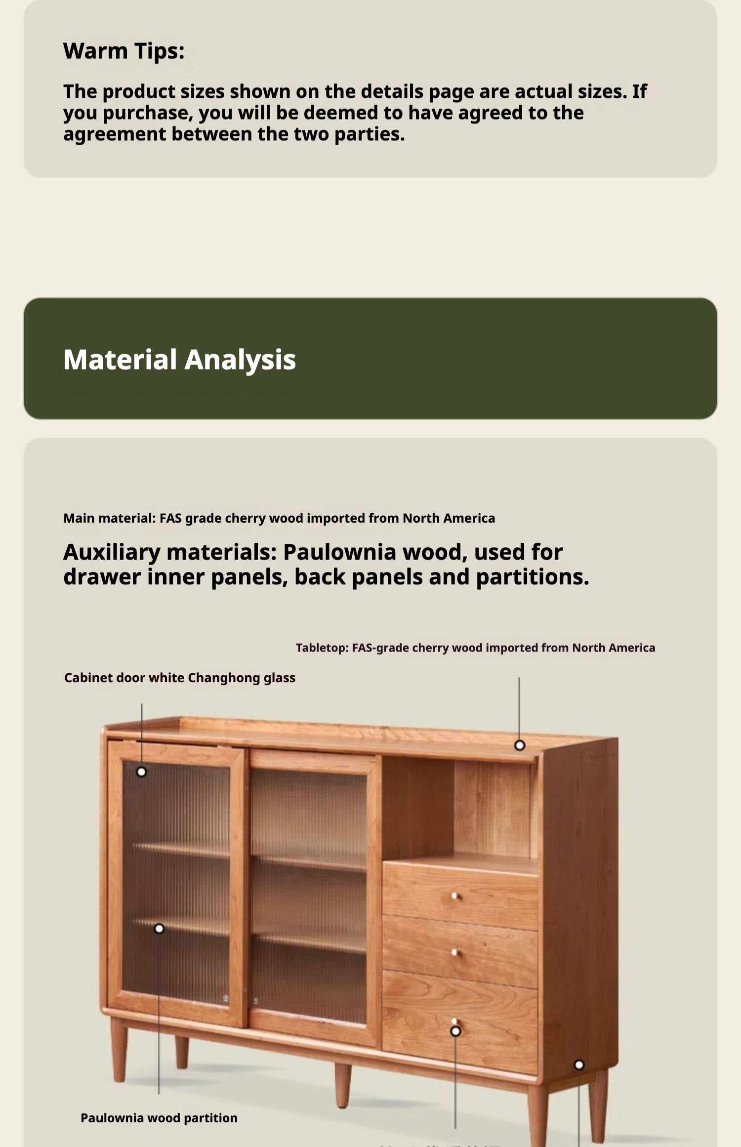 Cherry, Ash Solid Wood Ancient Style Ultra Thin Sideboard