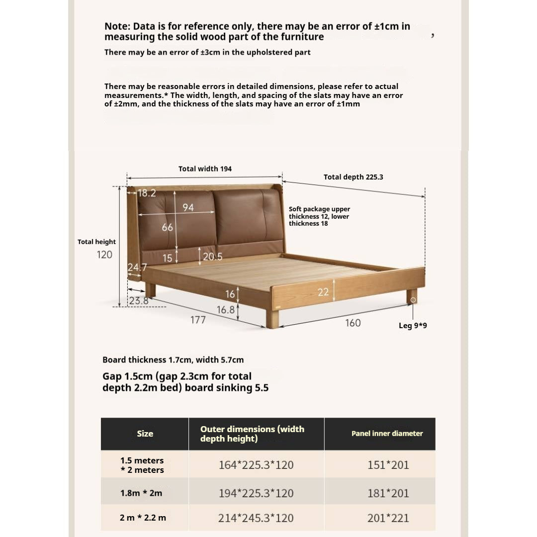Ash Solid Wood Upholstered Floating Platform Bed with LED Lights