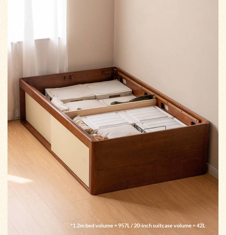 Rubberwood Solid Wood Kids’ Platform Bed and Hidden Storage