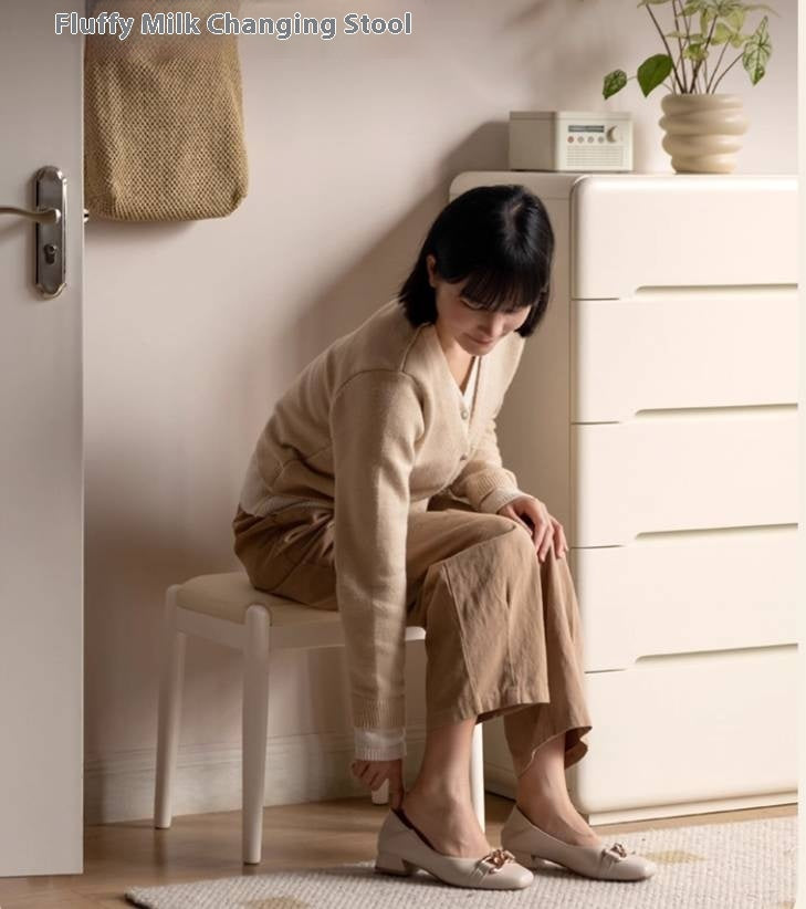 Birch Solid Wood, Solid Rubberwood Modern White Makeup Stool