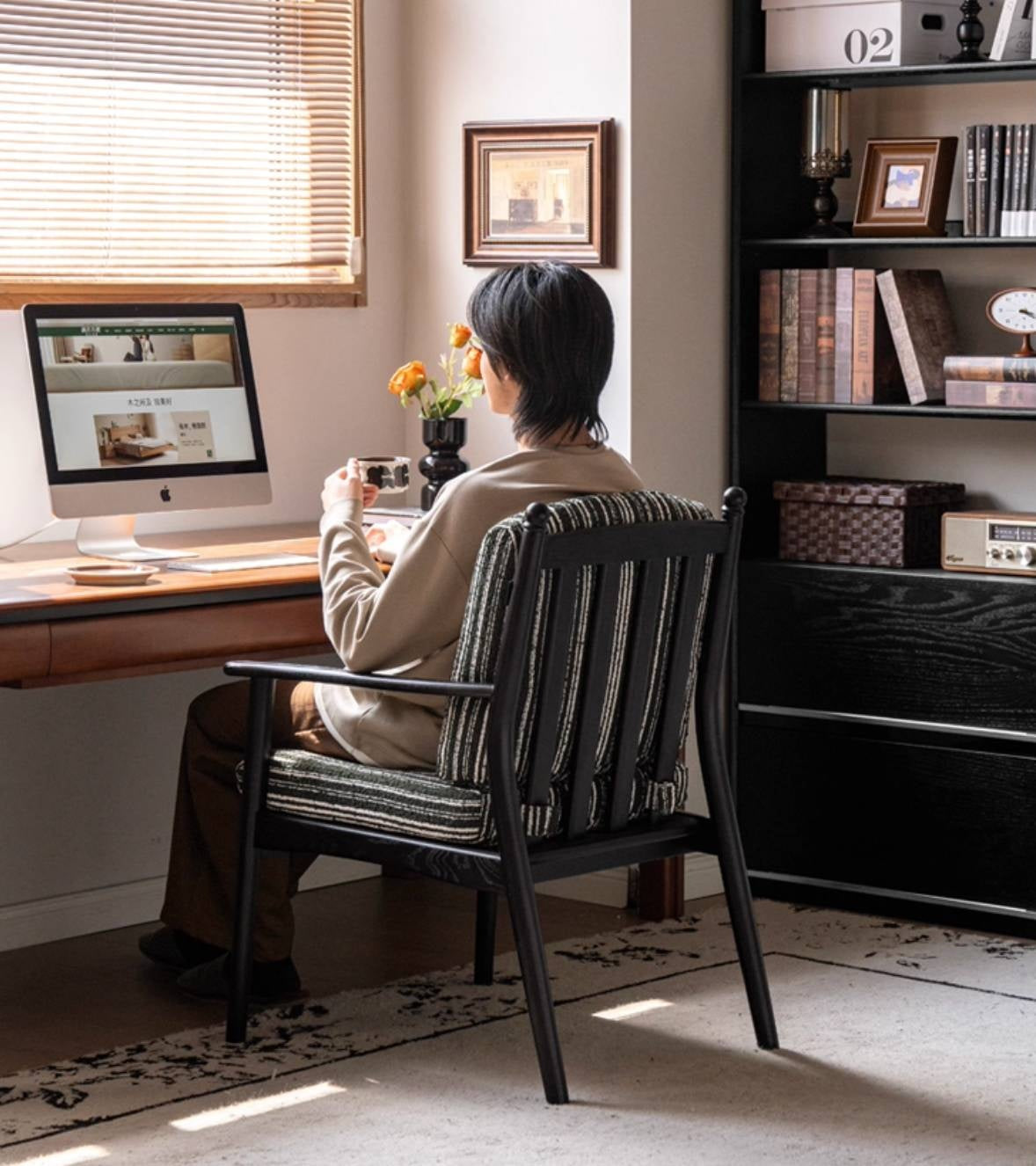 Ash Solid Wood Antique Style Soft Armchair