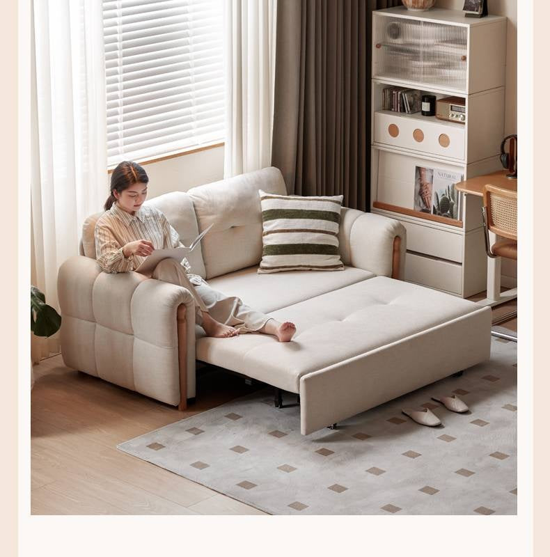 Fabric retractable sofa bed white cream style dual-purpose