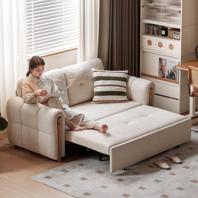 Cream Fabric Convertible Sofa Bed with Pull Out Sleeper