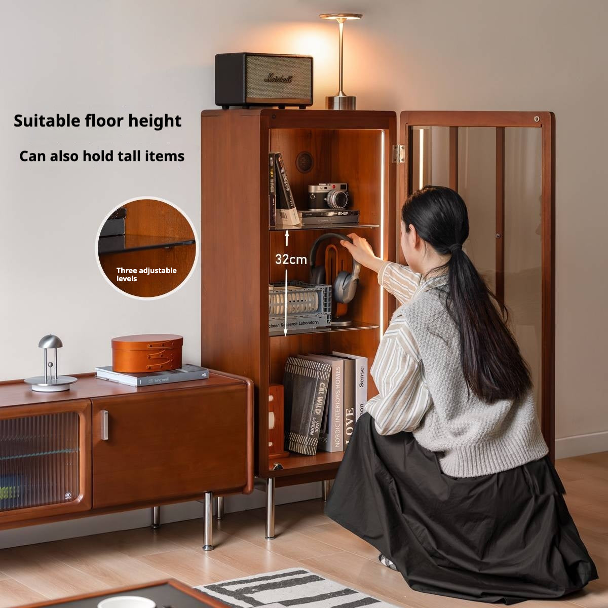 Poplar Solid Wood Bauhaus Style Side Cabinet.