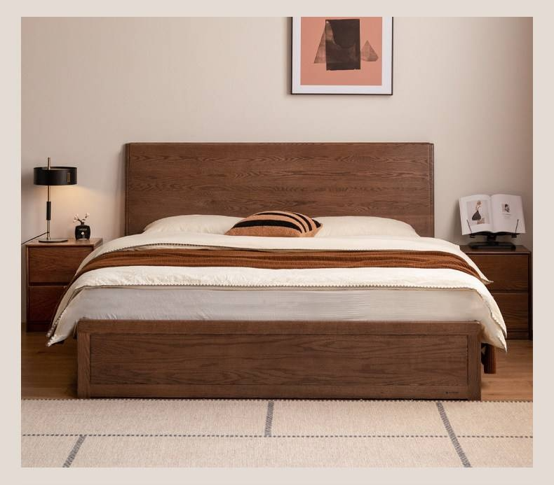Oak Solid Wood Box Bed — Modern Minimalist Design
