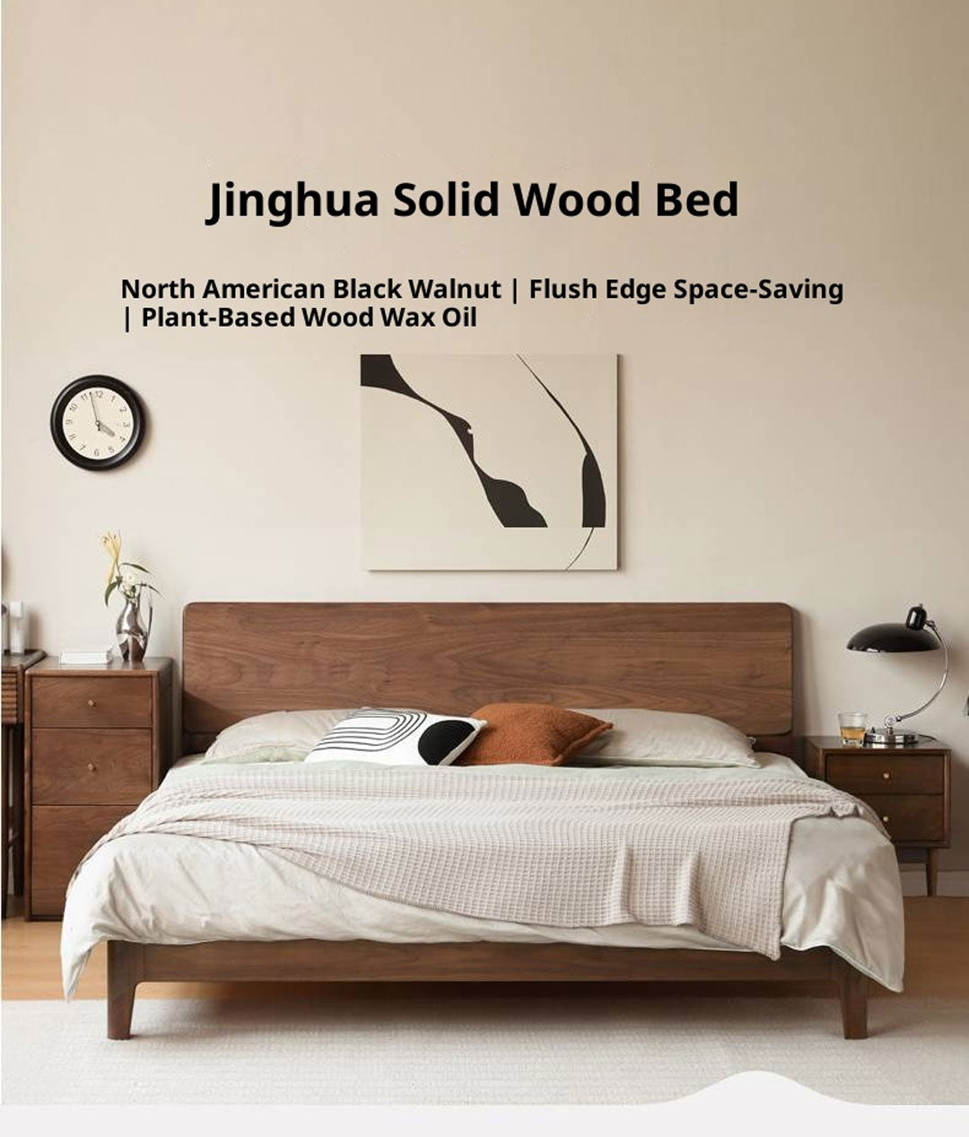 North American Black Walnut, Oak, Catalpa Solid Wood Modern Minimalist Bed