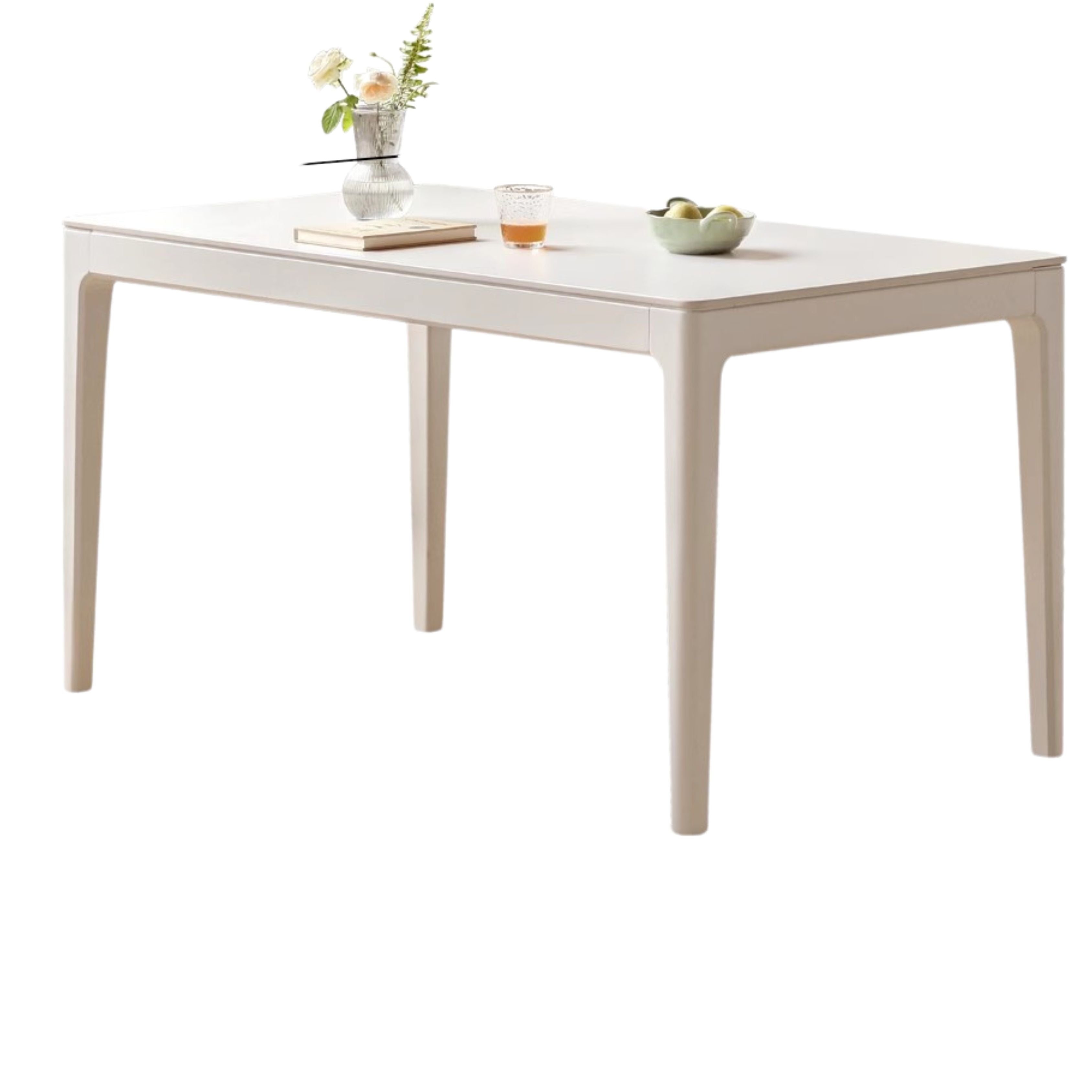 Birch Solid Wood Rock Plate White Cream Dining Table